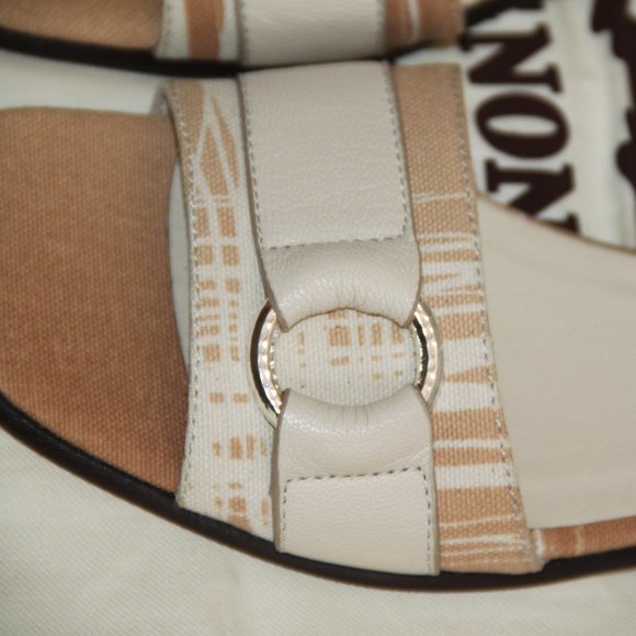 AGNONA Made in Italy Sandals Slides Flats Cream Leather Tan Canvas Size EU 38 - Picture 5 of 11